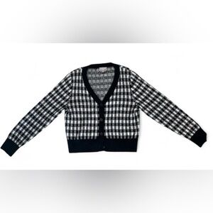 NWT J Crew black & white plaid cashmere cardigan button front crop sweater XS